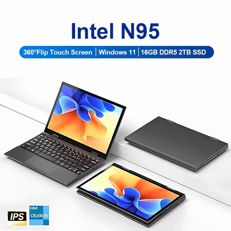 Pantalla táctil 2 en 1 de 10,95 pulgadas 360 ° Flip Laptop Intel N95 Win 11 Pro 16GB DDR5 2TB SSD Metal para juegos de oficina Mini Notebook PC