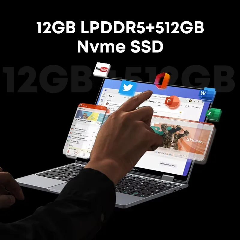 CHUWI MiniBook X Laptop 2 en 1 Modo Yoga Intel N100 N5100 10.51 pulgadas 12 GB RAM 512 GB SSD Windows 11 Notebook WiFi 6 BT 5.2 Teclado retroiluminado abatible 360° 920 g