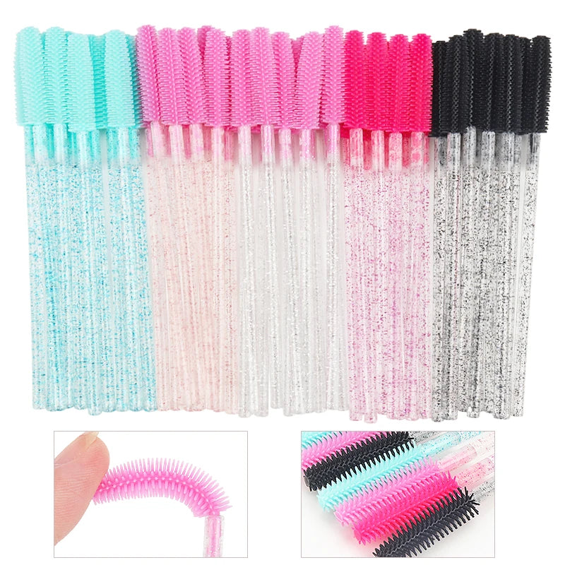 50 Uds. Aplicador de varitas de rímel de cristal de silicona, cepillos de pestañas de diamante desechables, peine para mujeres, herramientas de cepillo de maquillaje de belleza