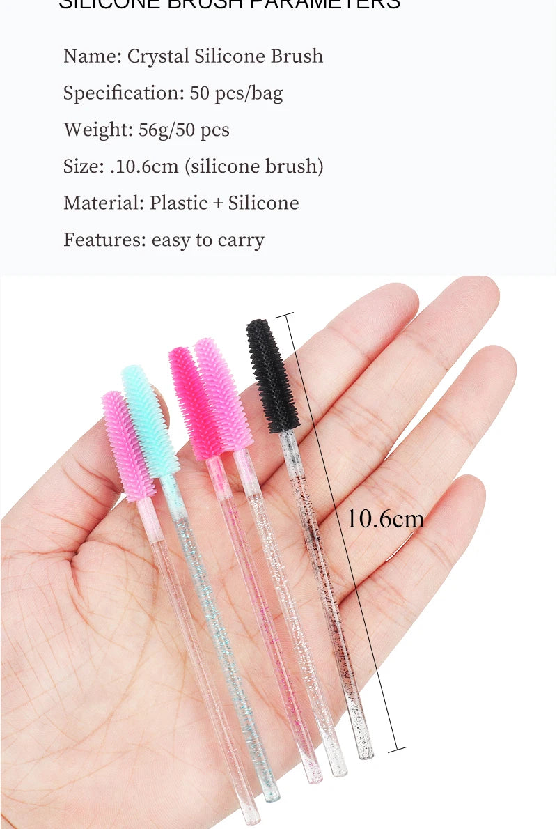 50 Uds. Aplicador de varitas de rímel de cristal de silicona, cepillos de pestañas de diamante desechables, peine para mujeres, herramientas de cepillo de maquillaje de belleza