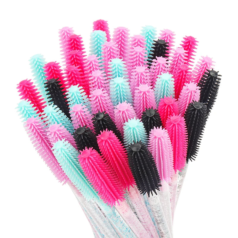50 Uds. Aplicador de varitas de rímel de cristal de silicona, cepillos de pestañas de diamante desechables, peine para mujeres, herramientas de cepillo de maquillaje de belleza