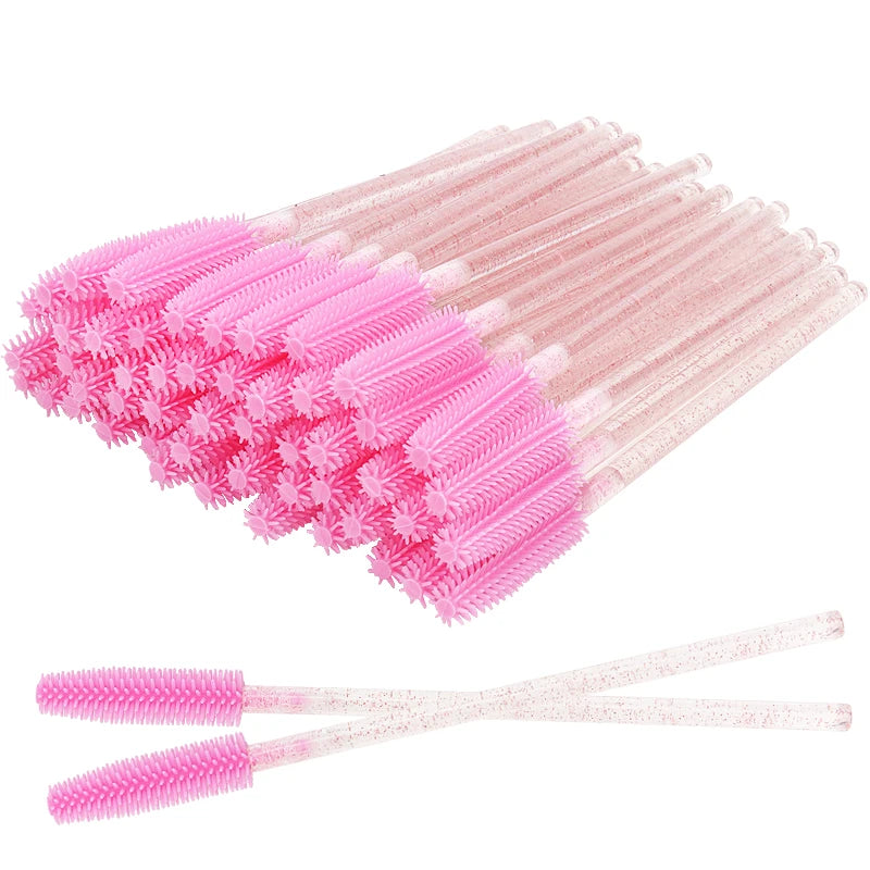 50 Uds. Aplicador de varitas de rímel de cristal de silicona, cepillos de pestañas de diamante desechables, peine para mujeres, herramientas de cepillo de maquillaje de belleza