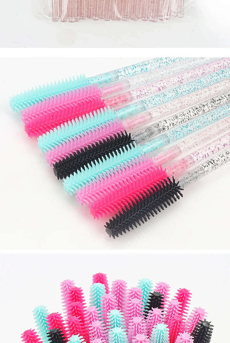 50 Uds. Aplicador de varitas de rímel de cristal de silicona, cepillos de pestañas de diamante desechables, peine para mujeres, herramientas de cepillo de maquillaje de belleza