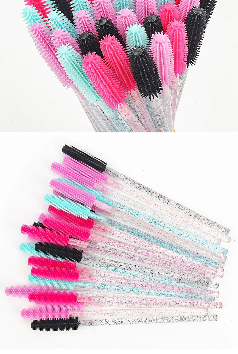50 Uds. Aplicador de varitas de rímel de cristal de silicona, cepillos de pestañas de diamante desechables, peine para mujeres, herramientas de cepillo de maquillaje de belleza
