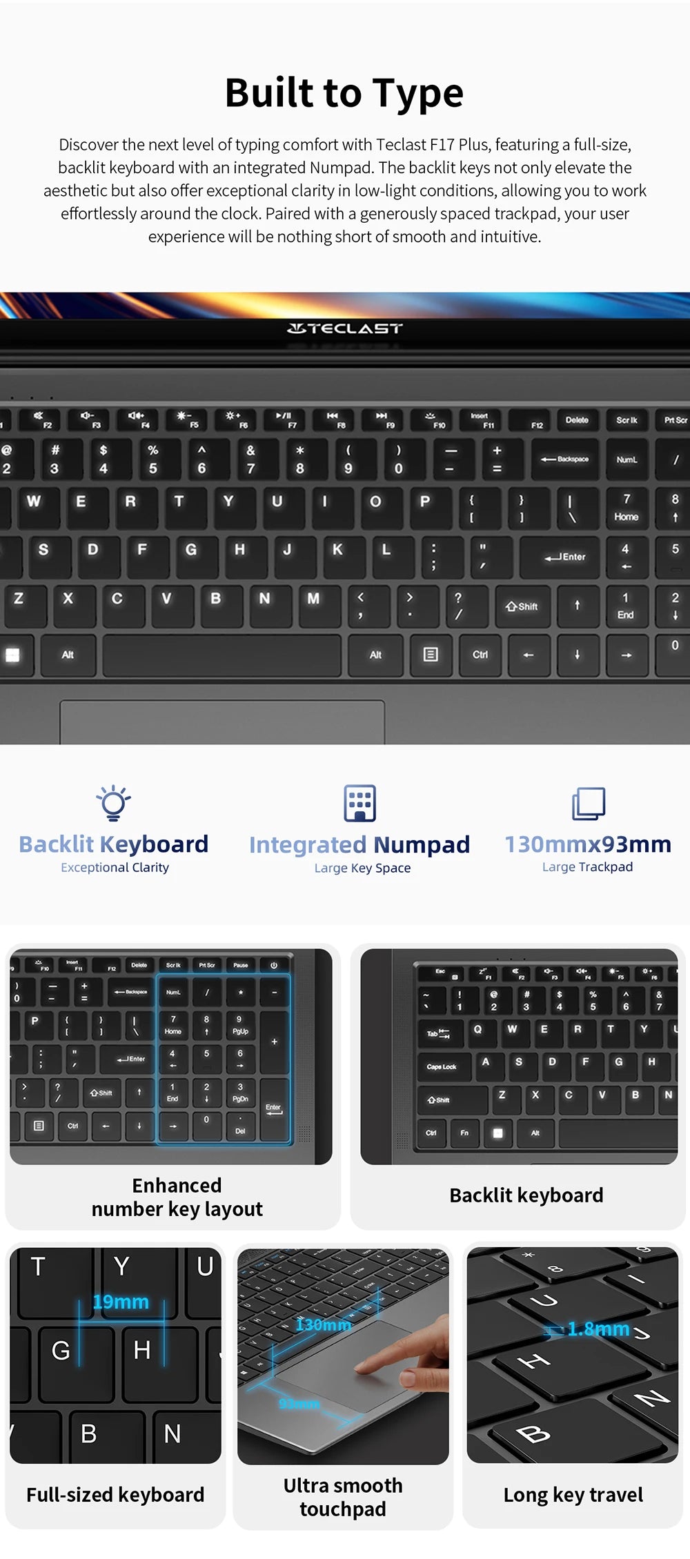 Teclast F17Plus laptop de 17.3 pulgadas, 16 GB de RAM 512GB SSD, Intel N95, Windows 11 Pro, ordenadores portátiles de 180 ° Flip