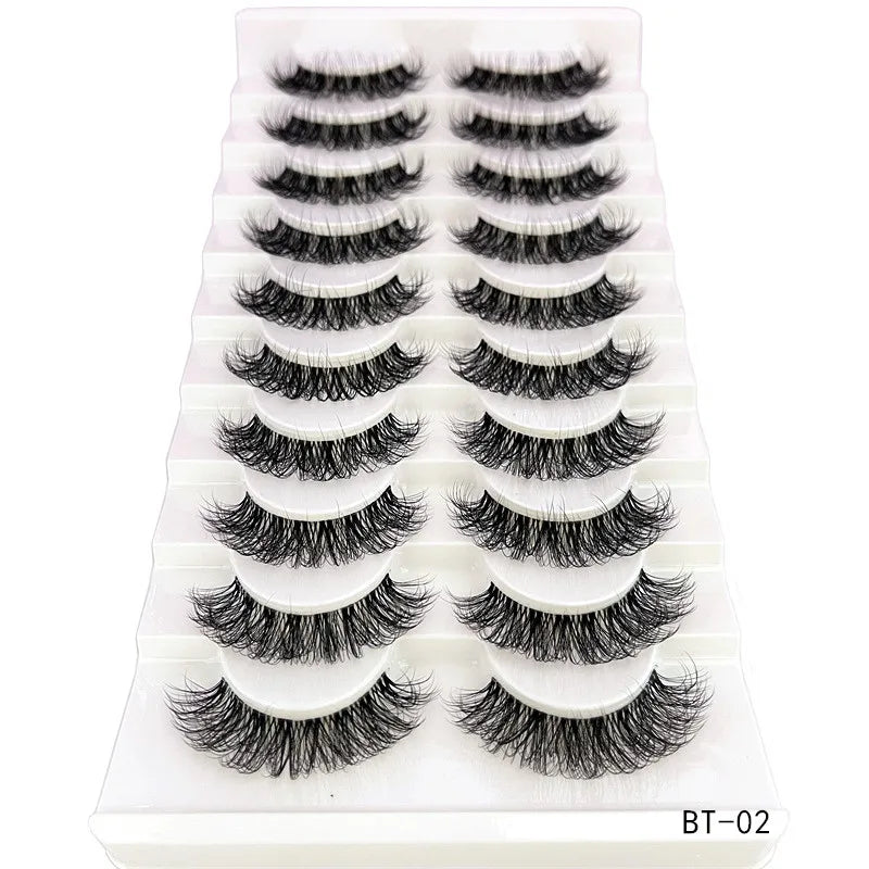 10 pares de pestañas de visón, pestañas transparentes entrecruzadas, banda transparente, pestañas postizas hechas a mano, pestañas dramáticas, pestañas superiores