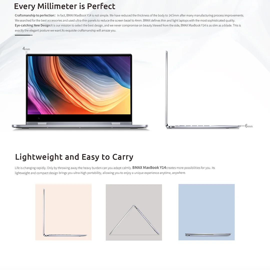 BMAX-ordenador portátil Y14, Laptop Convertible de 360 °, 14 pulgadas, Intel N100, 16GB RAM, LPDDR5, 512GB SSD, Windows 11, 1920x1080, IPS