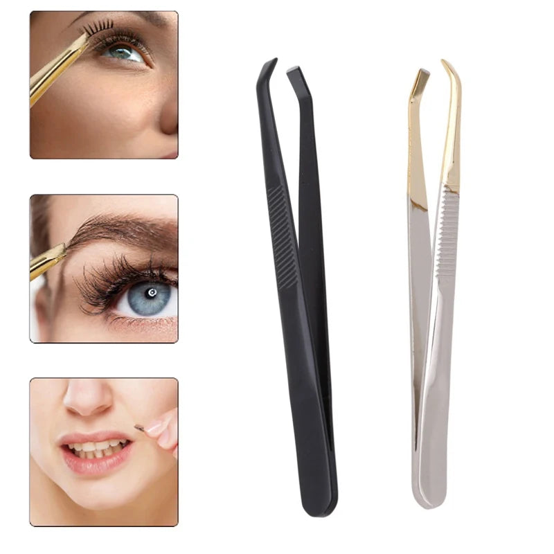 1 Uds pinzas para cejas Clip de depilación Facial punta plana inclinada de acero inoxidable pinzas de maquillaje para pestañas herramientas de belleza