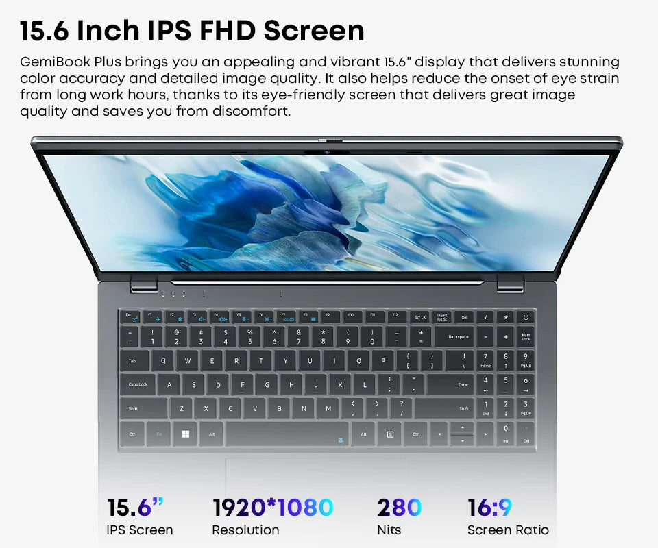 CHUWI GemiBook Plus Laptop 16GB LPDDR5 512GB SSD Intel Alder Lake N100 15.6'' FHD 1920*1080 WiFi 6 Windows 11 Laptops
