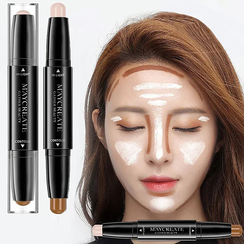 1 unidad de barra correctora de doble punta, maquillaje Facial, lápiz de base cremoso, cosméticos para mujeres, barra de contorno para resaltar la cara, ojeras