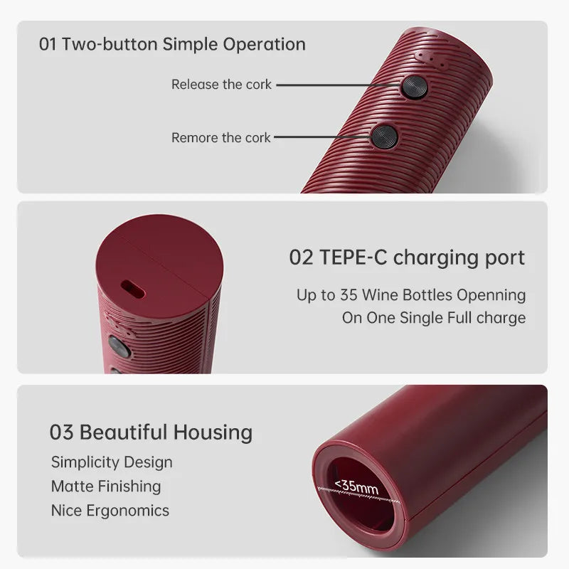 Abridor de botellas de vino eléctrico cargado automático reutilizable fácil de llevar abridor de vino tinto regalo para camarero mujeres hogar cocina fiesta Bar