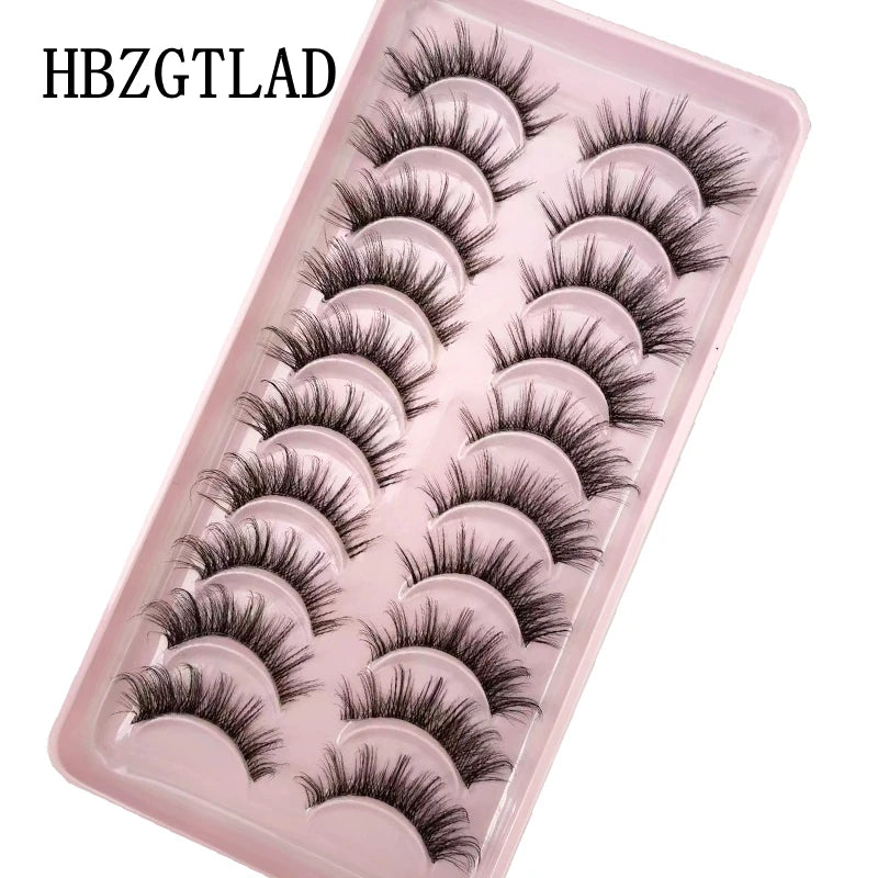 10 pares de pestañas de visón, pestañas transparentes entrecruzadas, banda transparente, pestañas postizas hechas a mano, pestañas dramáticas, pestañas superiores