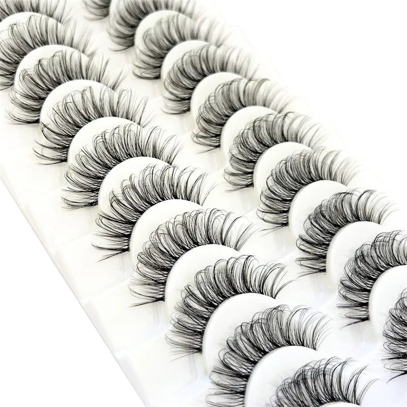 10 pares de pestañas de visón, pestañas transparentes entrecruzadas, banda transparente, pestañas postizas hechas a mano, pestañas dramáticas, pestañas superiores