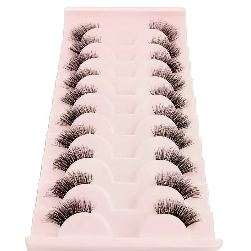 10 pares de pestañas de visón, pestañas transparentes entrecruzadas, banda transparente, pestañas postizas hechas a mano, pestañas dramáticas, pestañas superiores