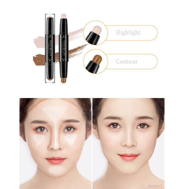1 unidad de barra correctora de doble punta, maquillaje Facial, lápiz de base cremoso, cosméticos para mujeres, barra de contorno para resaltar la cara, ojeras