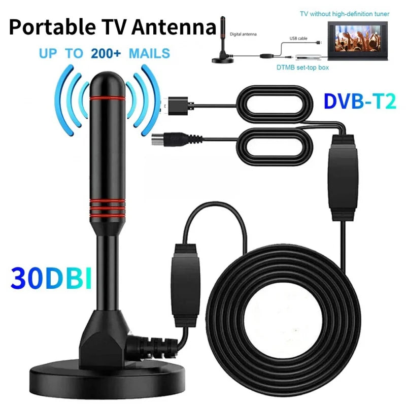 Antena de TV Digital HD portátil, Antena Digital HD 30DBI HD, antena de TV Digital con amplificador DVB-T2 Antena de respuesta rápida para interiores y exteriores