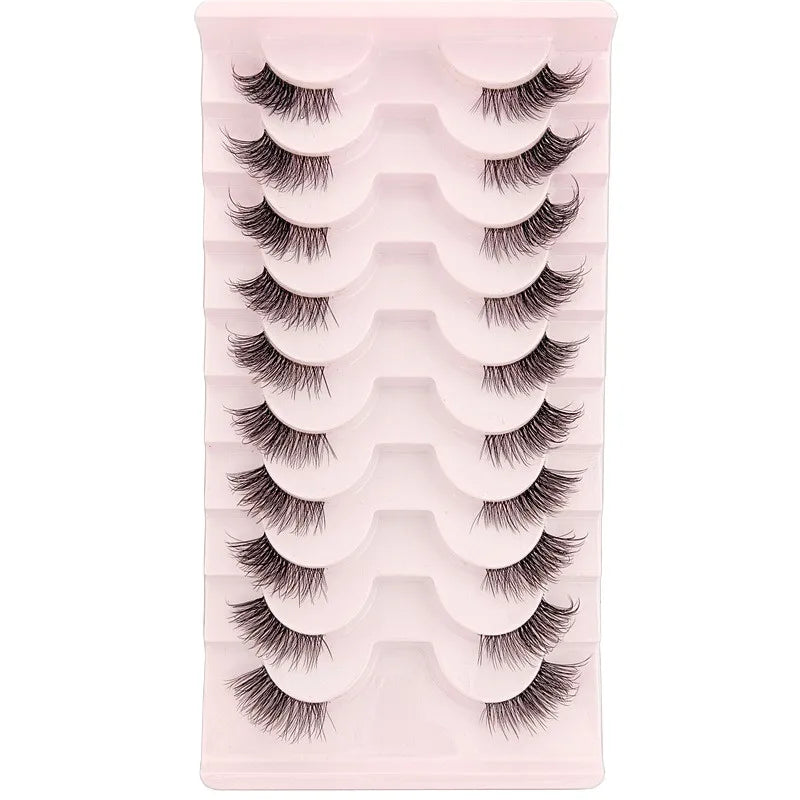 10 pares de pestañas de visón, pestañas transparentes entrecruzadas, banda transparente, pestañas postizas hechas a mano, pestañas dramáticas, pestañas superiores