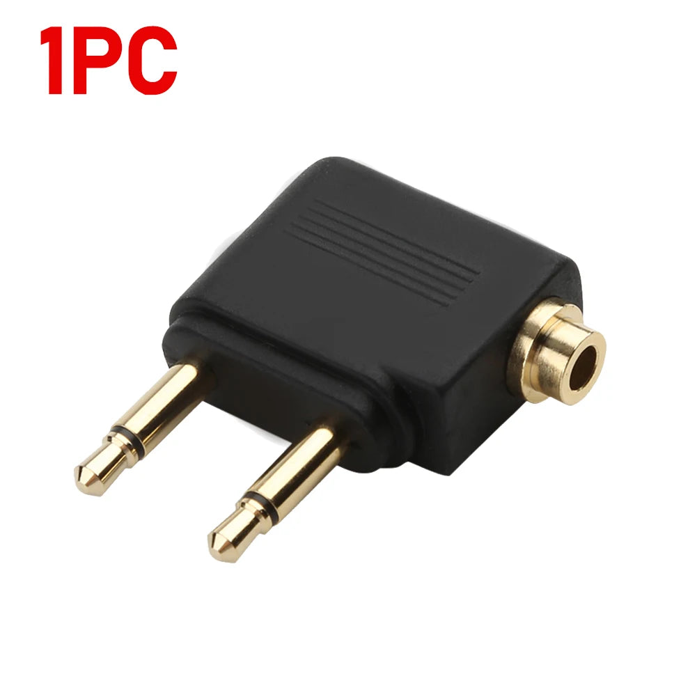 Adaptadores chapados en oro para auriculares de vuelo, convertidor de auriculares de avión de 3,5mm para entretenimiento en vuelo para viajes