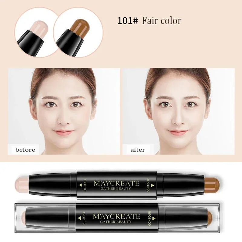 1 unidad de barra correctora de doble punta, maquillaje Facial, lápiz de base cremoso, cosméticos para mujeres, barra de contorno para resaltar la cara, ojeras