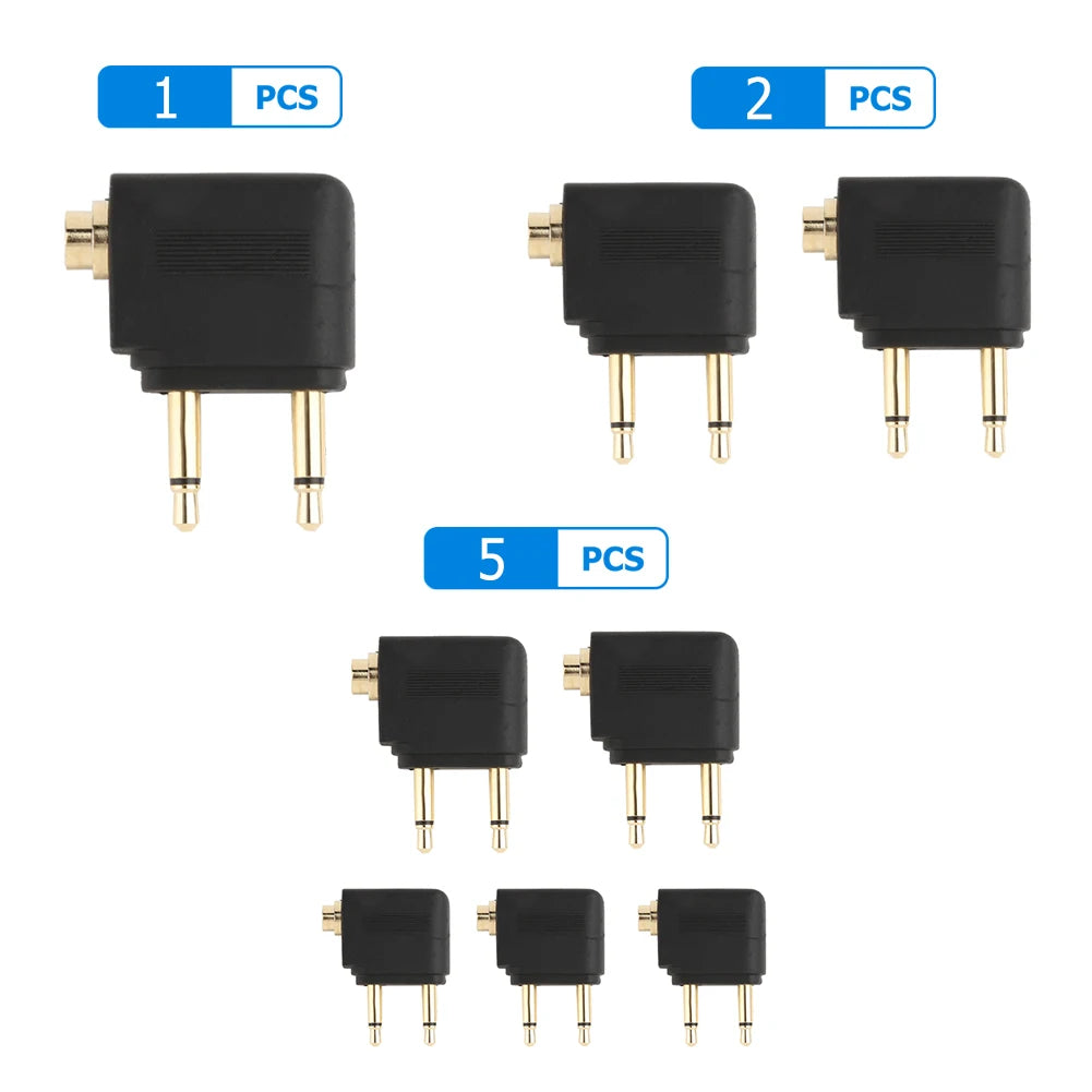 Adaptadores chapados en oro para auriculares de vuelo, convertidor de auriculares de avión de 3,5mm para entretenimiento en vuelo para viajes