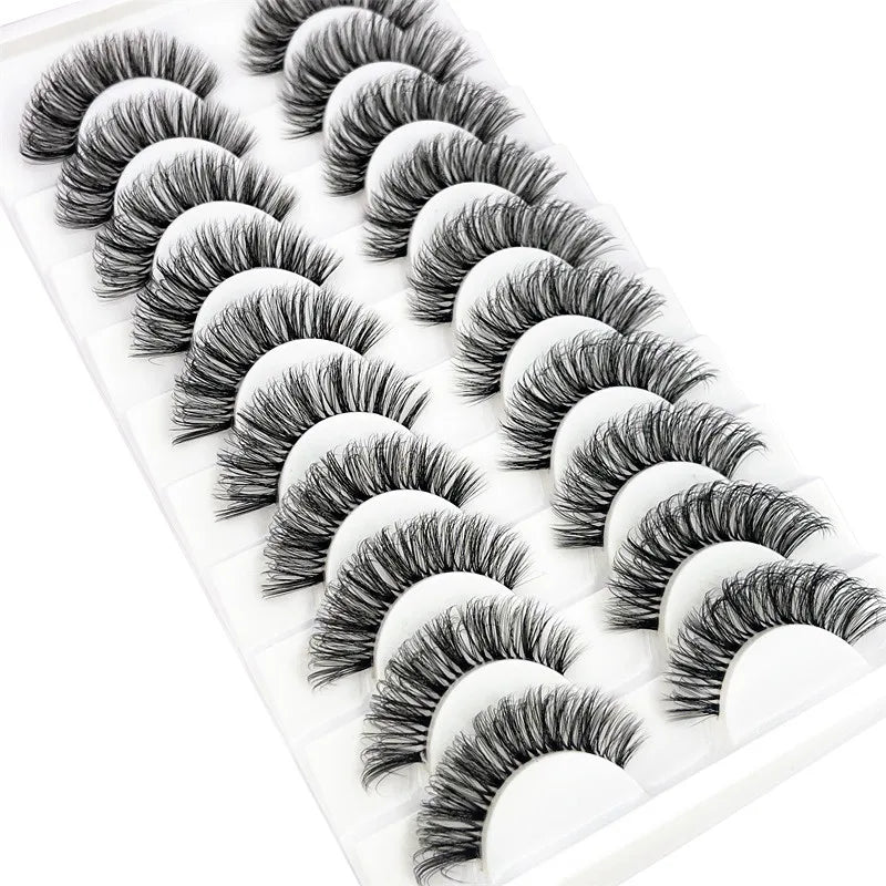 10 pares de pestañas de visón, pestañas transparentes entrecruzadas, banda transparente, pestañas postizas hechas a mano, pestañas dramáticas, pestañas superiores