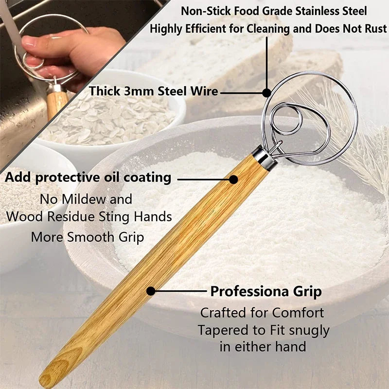 Batidor de huevos danés, accesorios y herramientas para hornear, mezclador manual para cocina, pan holandés, masa, pastelería, utensilios para hornear, Bar de comedor, hogar