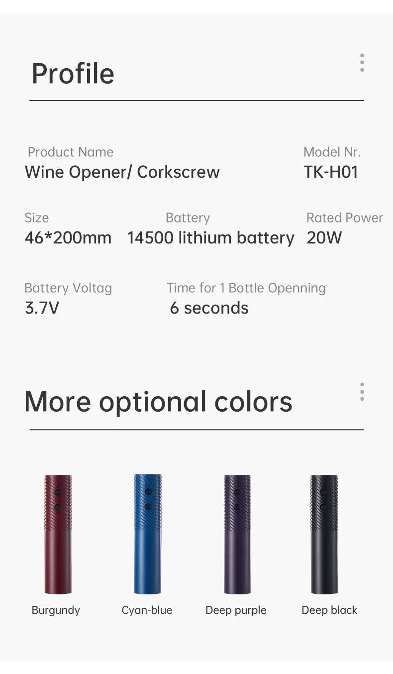 Abridor de botellas de vino eléctrico cargado automático reutilizable fácil de llevar abridor de vino tinto regalo para camarero mujeres hogar cocina fiesta Bar